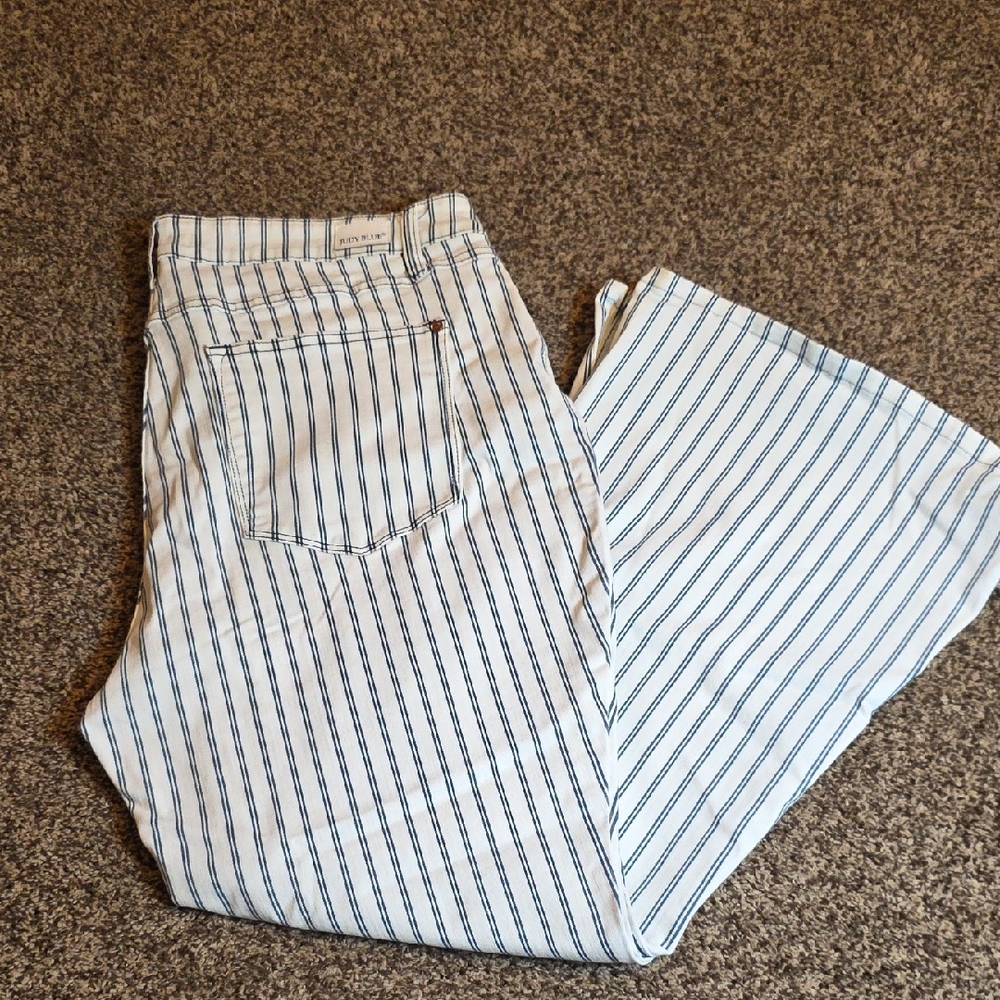 Judy Blue  Striped White and Blue jeans